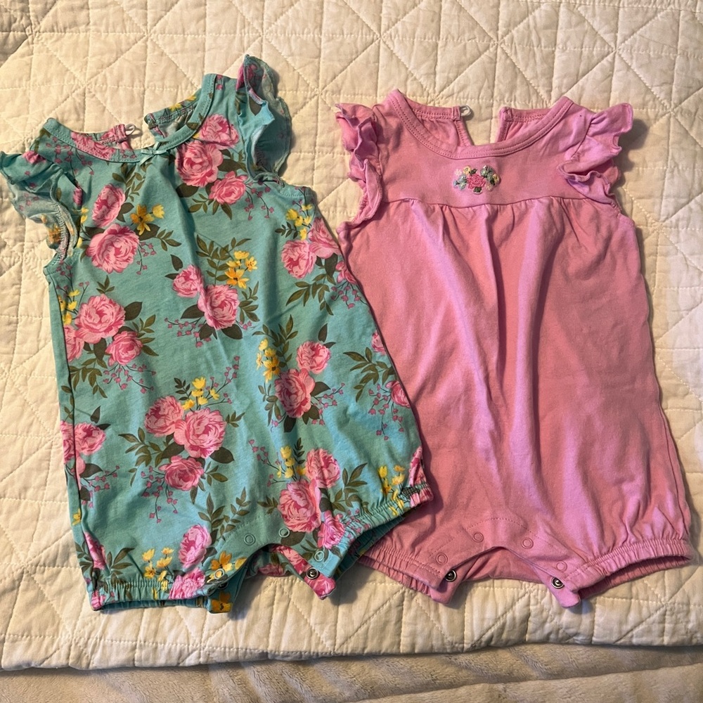 Floral and Pink Baby Rompers